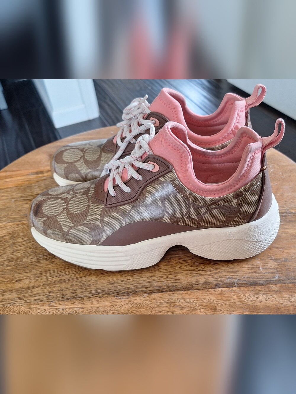 Coach C270 Sig Tech Runner Sneakers Khaki/Saddle Pink Women's Size 6B - Picture 2 of 7